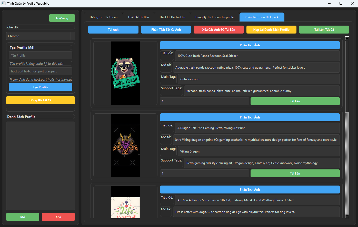 Giao diện phân tích ảnh AI tool Teepublic