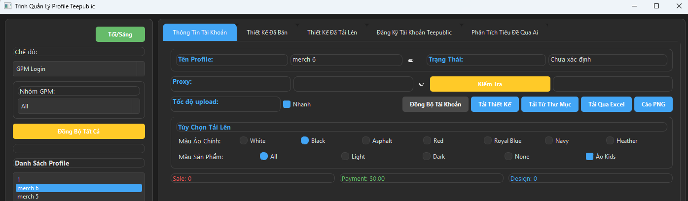 Giao diện đồng bộ dữ liệu tool Teepublic