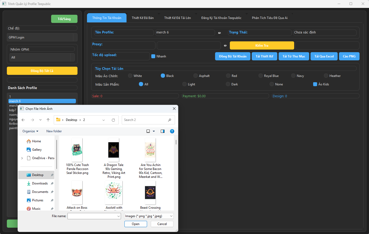 Giao diện tải thiết kế tool Teepublic